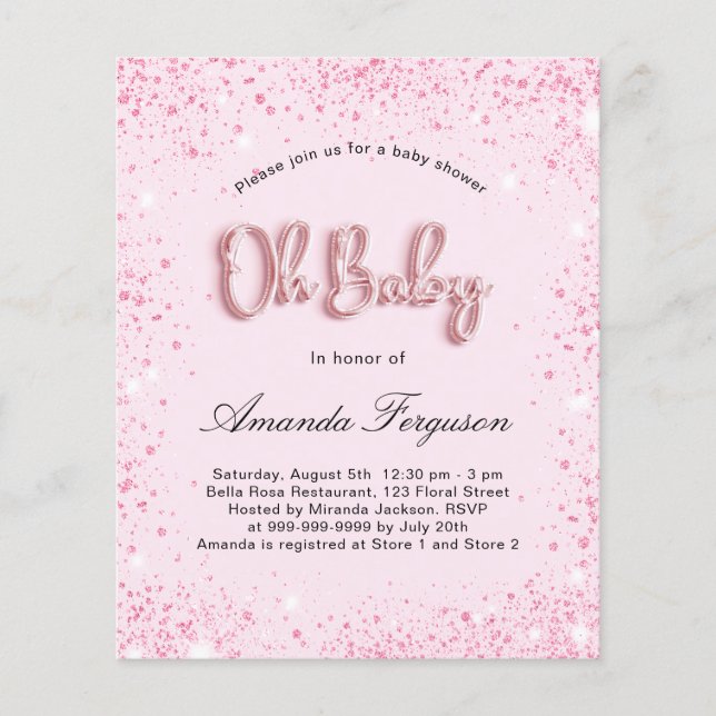 Budget Baby Shower baby girl blush pink glitter (Front)