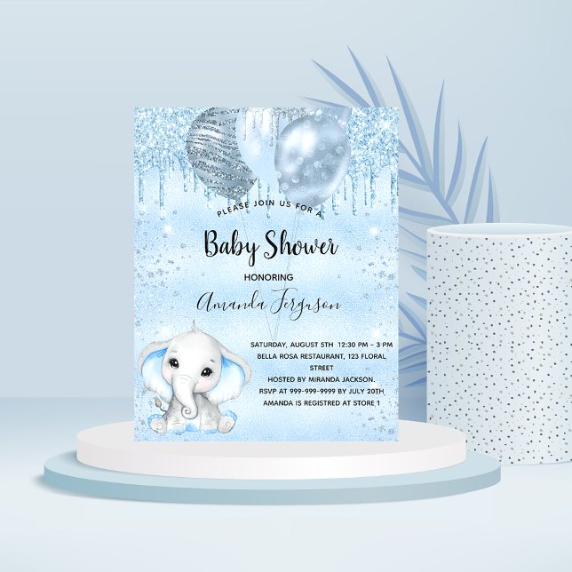 Budget Baby Shower blue elephant boy invitation (Creator Uploaded)