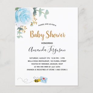 Budget Baby Shower blue floral eucalyptus bee boy
