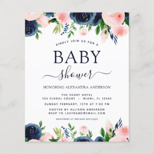 Budget Baby Shower Blue Pink Floral Invitations