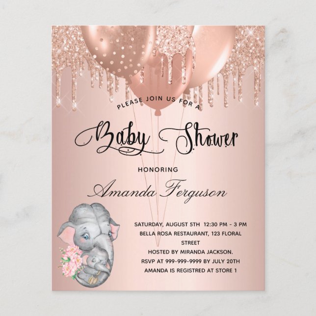 Budget Baby Shower blush rose elephant girl mum (Front)