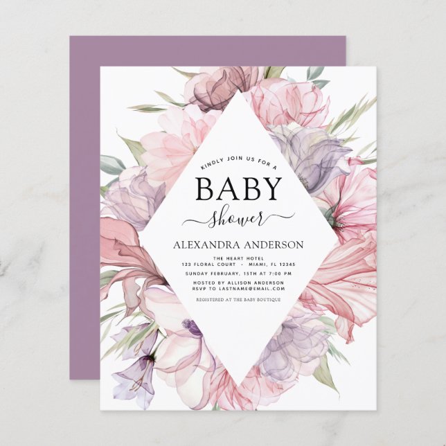Budget Baby Shower Boho Dusty Pink Purple (Front/Back)