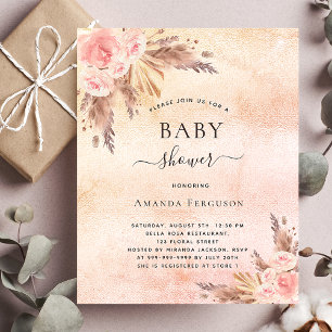 Budget Baby shower boho pampas grass rose gold