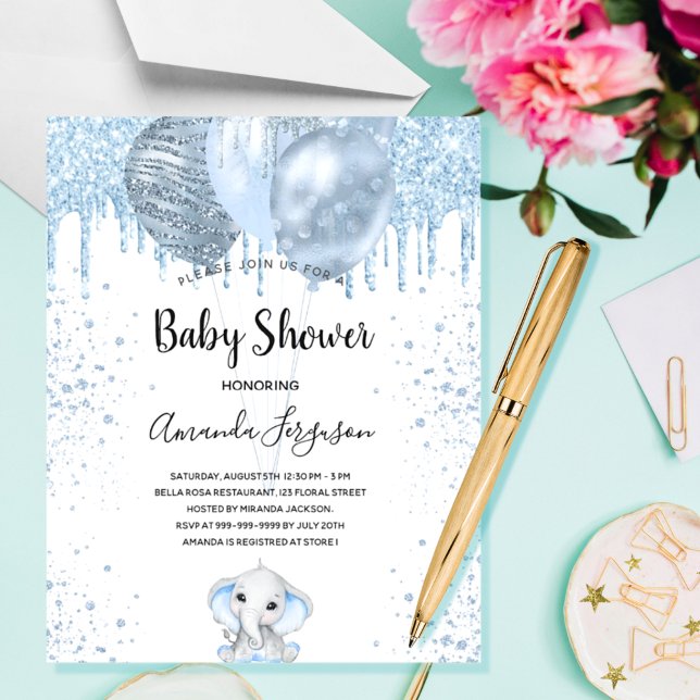 Budget Baby Shower boy blue elephant invitation (Creator Uploaded)