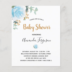 Budget Baby Shower boy blue floral invitation