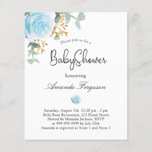 Budget Baby Shower boy blue floral invitation 