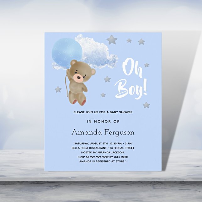 Budget Baby shower boy teddy bear invitation (Creator Uploaded)