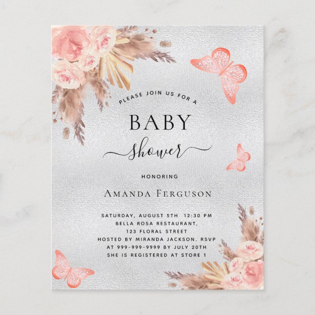 Budget Baby shower butterfly pampas blush silver (Front)