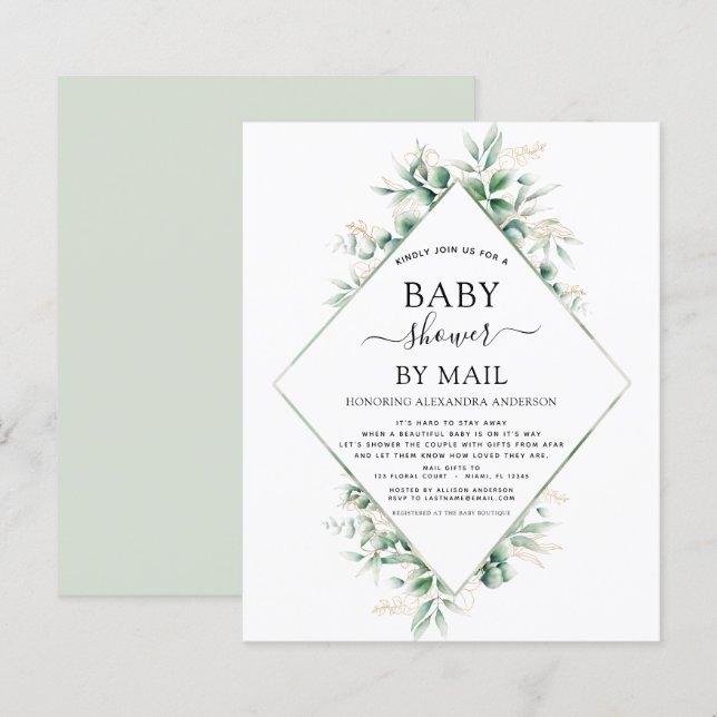 Budget Baby Shower by Mail Eucalyptus Geometric (Front/Back)