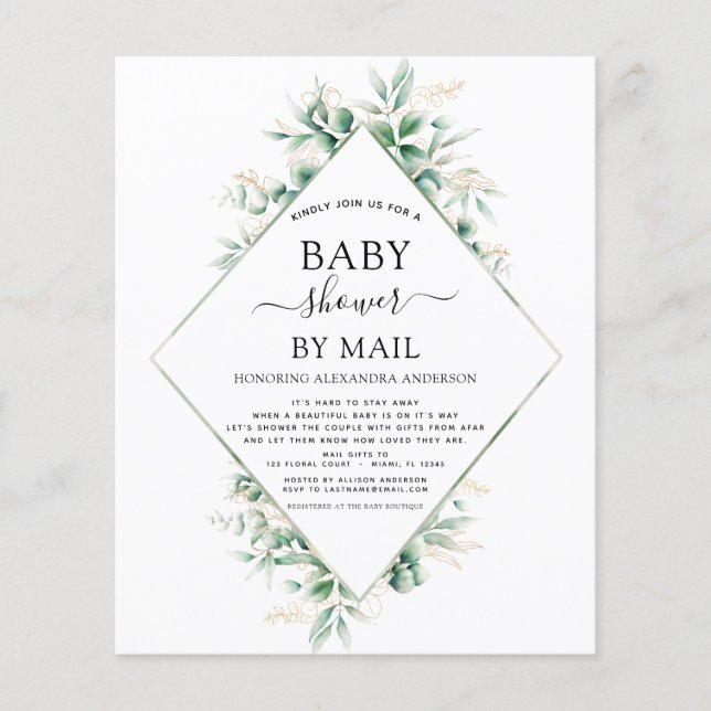 Budget Baby Shower by Mail Eucalyptus Geometric Flyer (Front)