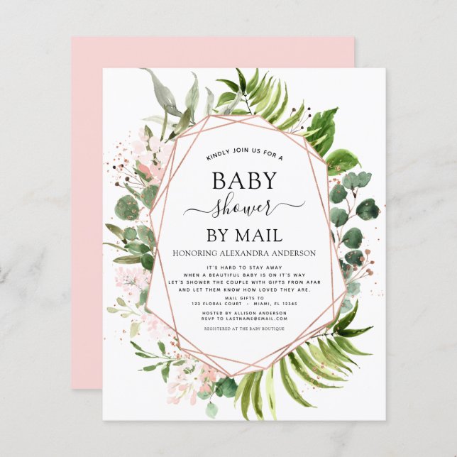 Budget Baby Shower by Mail Greenery Invitation (Front/Back)