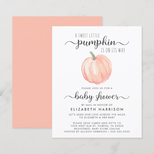 Budget Baby Shower By Mail Orange Pumpkin Invite (Front/Back)