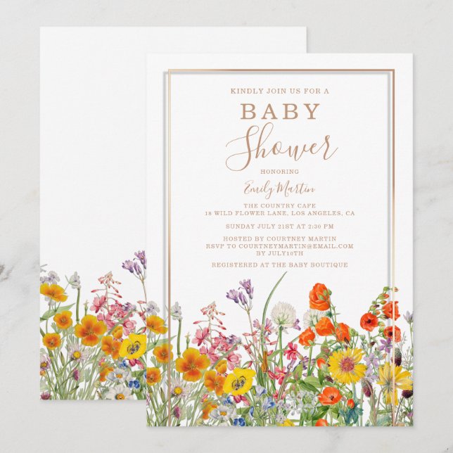 Budget Baby Shower Colourful Country Wild Flowers Invitation (Front/Back)