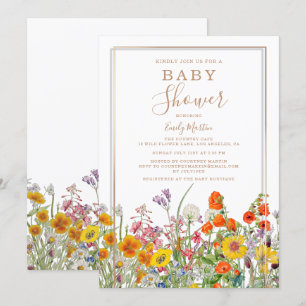 Budget Baby Shower Colourful Country Wild Flowers Invitation