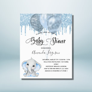 Budget Baby Shower elephant boy blue invitation