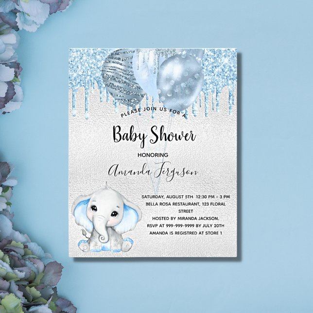 Budget Baby Shower elephant boy blue invitation (Creator Uploaded)