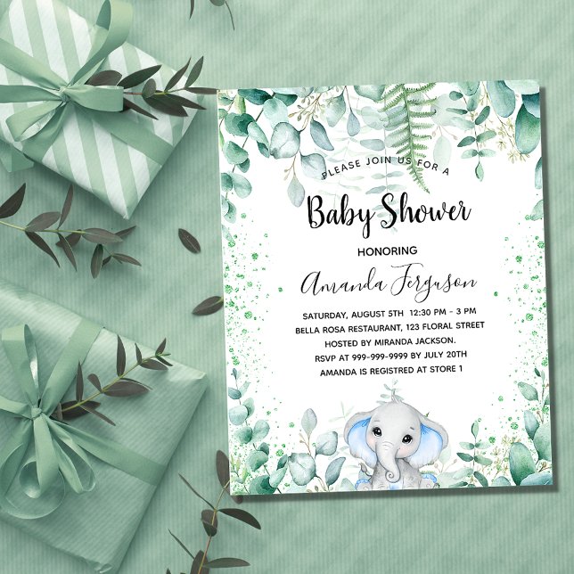 Budget Baby Shower elephant eucalyptus invitation (Creator Uploaded)