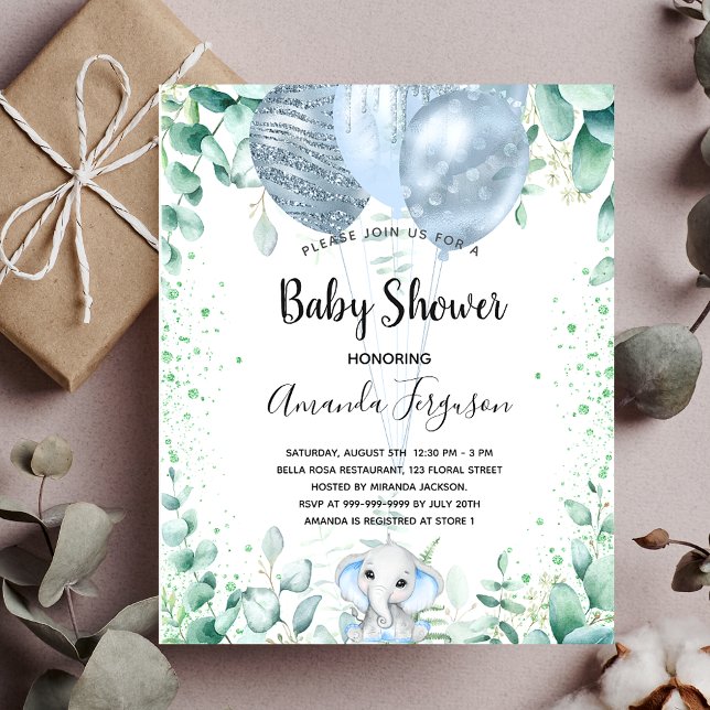 Budget Baby Shower elephant eucalyptus invitation (Creator Uploaded)