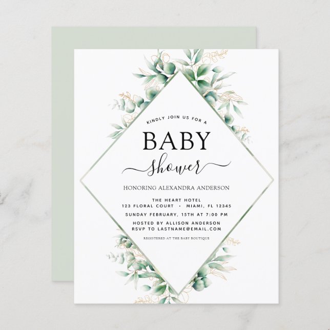 Budget Baby Shower Eucalyptus Botanical Geometric (Front/Back)