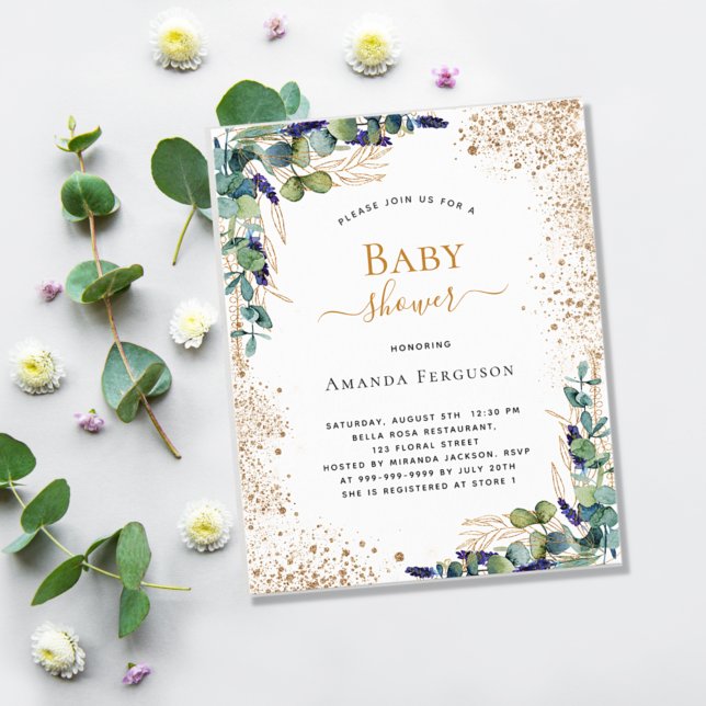Budget Baby Shower eucalyptus glitter invitation (Creator Uploaded)