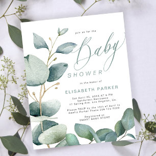 Budget baby shower eucalyptus greenery invitation 
