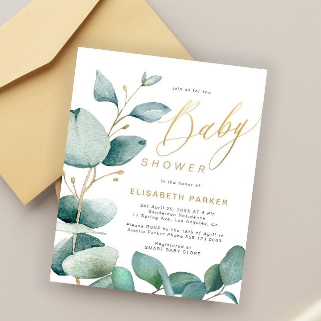 Budget baby shower eucalyptus greenery invitation  (Creator Uploaded)