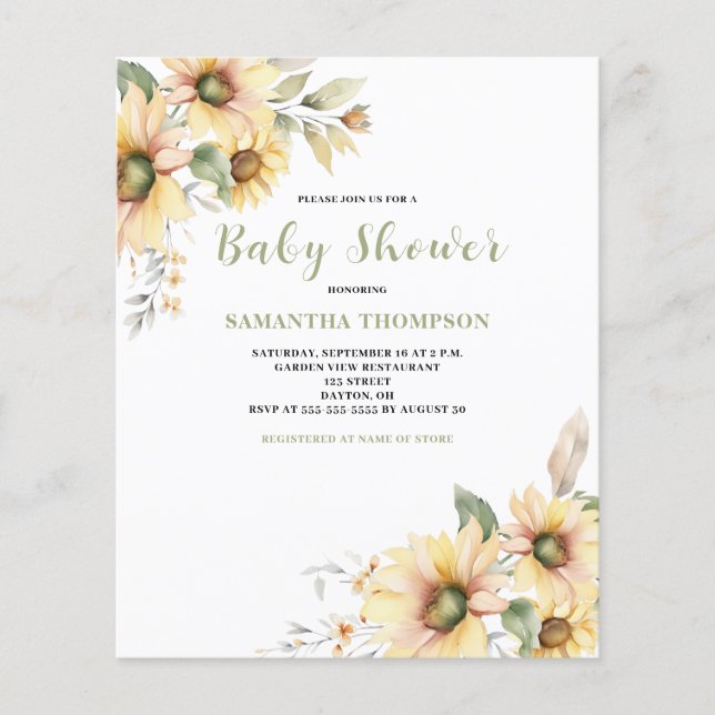 Budget Baby Shower Floral Botanical Invitation  Flyer (Front)