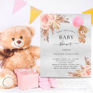 Budget Baby shower girl pampas grass teddy silver
