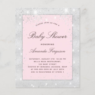 Budget Baby shower girl silver pink invitation