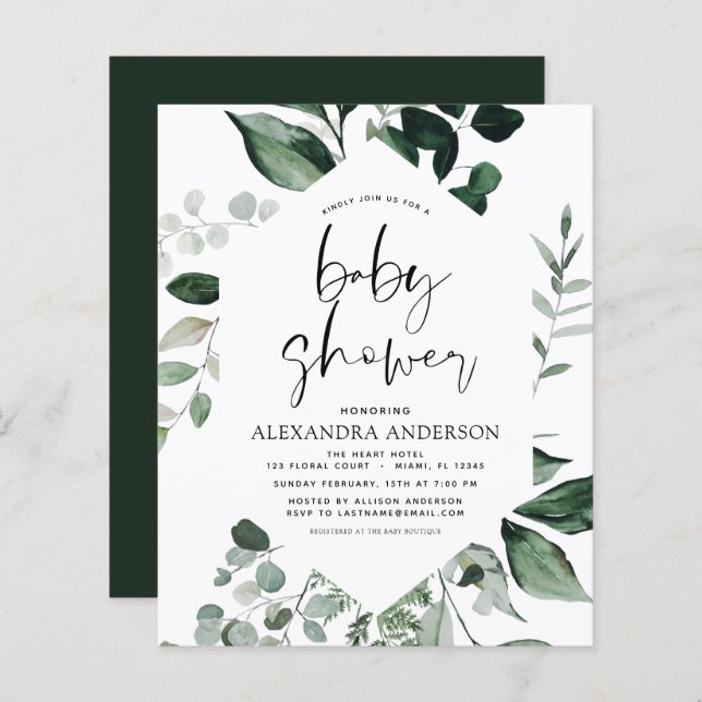 Budget Baby Shower Greenery Botanical (Front/Back)