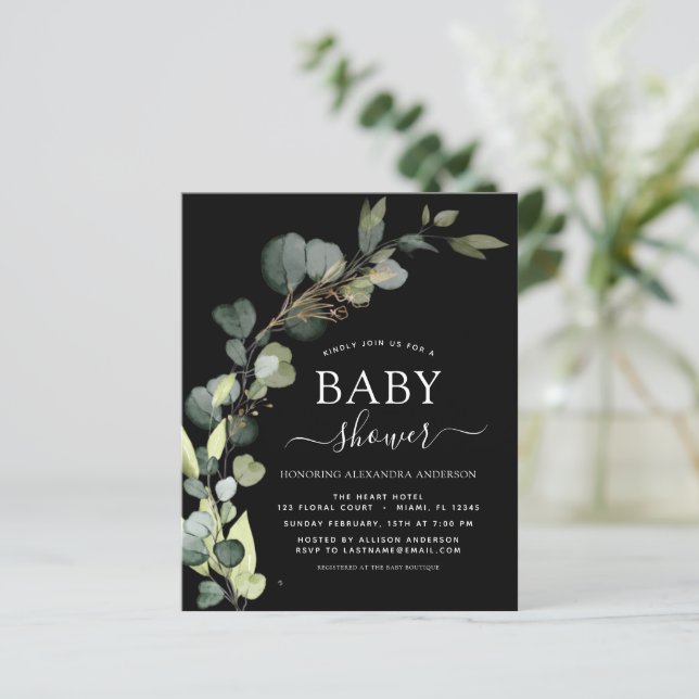 Budget Baby Shower Greenery Eucalyptus Invitations (Standing Front)