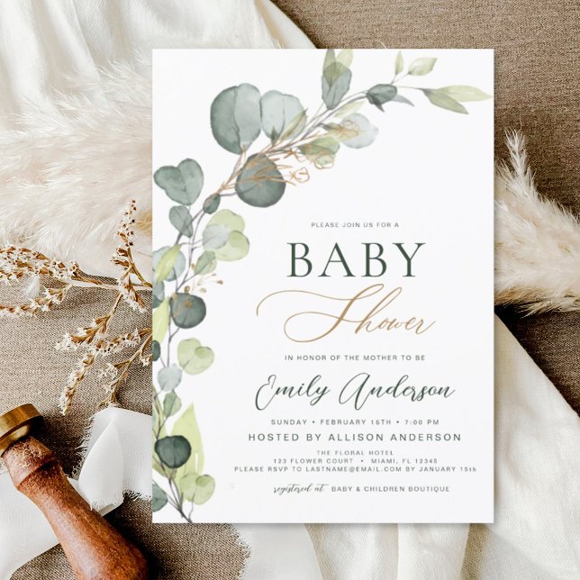 Budget Baby Shower Greenery Eucalyptus Invitations (Creator Uploaded)