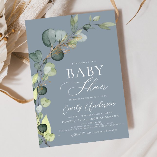 Budget Baby Shower Greenery Eucalyptus Invitations (Creator Uploaded)