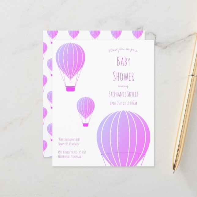 Budget Baby Shower Hot Air Balloon Invitation (Front/Back In Situ)