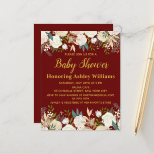 Budget Baby Shower Invitation Burgundy Gold Winter