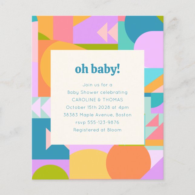 Budget Baby Shower Invitation Colourful Geometric (Front)