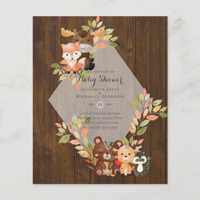 BUDGET BABY SHOWER INVITATIONS - Woodland Animals Flyer (Front)