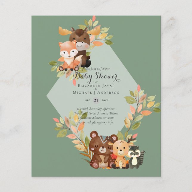 BUDGET BABY SHOWER INVITATIONS - Woodland Animals Flyer (Front)