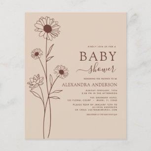 Budget Baby Shower Minimalist Botanical Floral Flyer