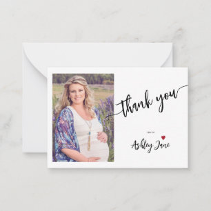 Budget baby shower modern script photo thank you card