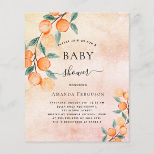 Budget Baby shower oranges rose gold invitation