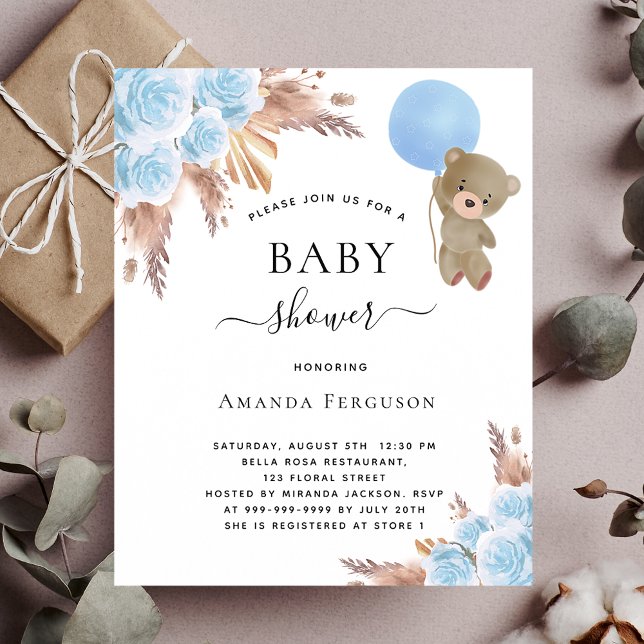 Budget Baby shower pampas grass teddy bear blue (Creator Uploaded)