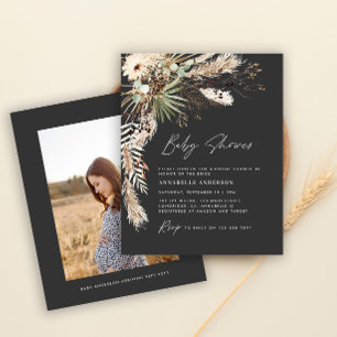Budget baby shower pampas modern black photo boho flyer
