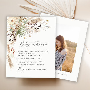 Budget baby shower pampas modern elegant photo flyer