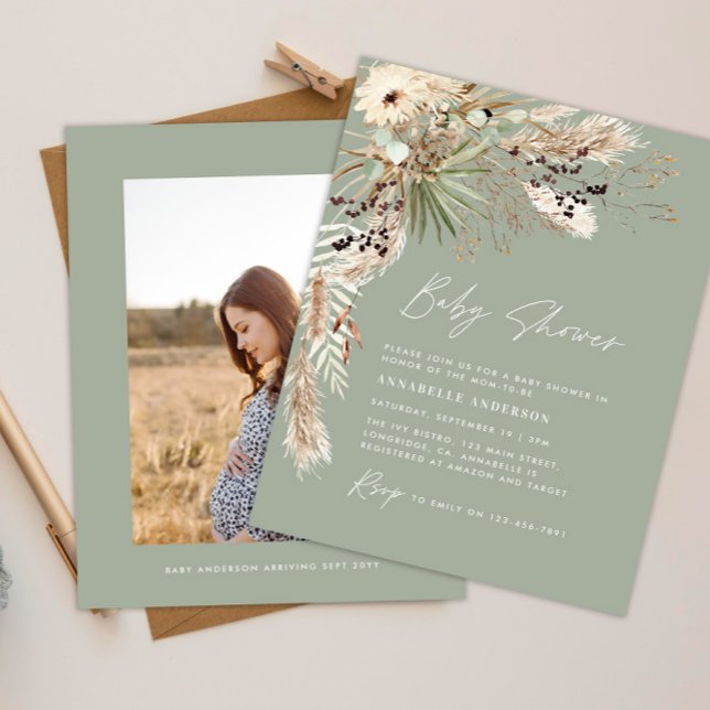 Budget baby shower pampas modern green elegant  flyer (Creator Uploaded)