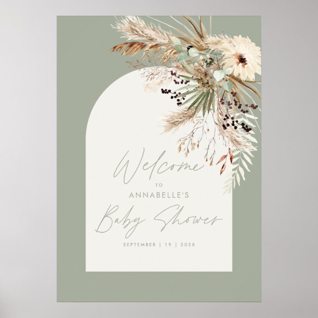 Budget baby shower pampas sage green chic elegant poster (Front)
