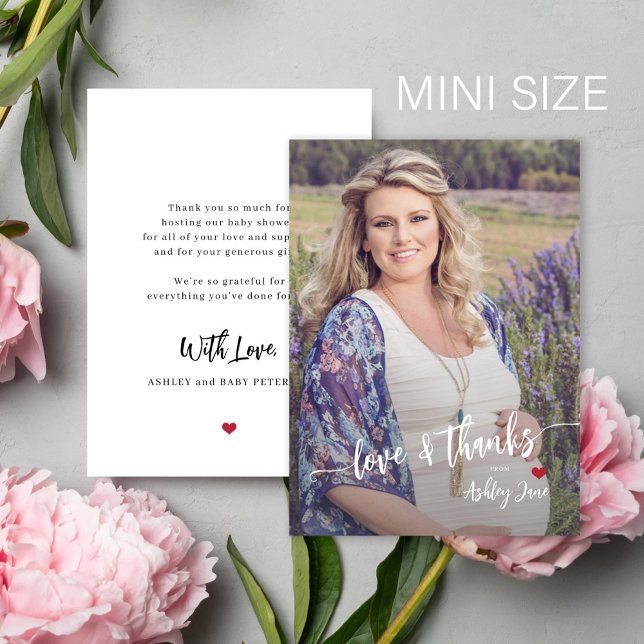 Budget baby shower photo modern script thank you card (Creator Uploaded)