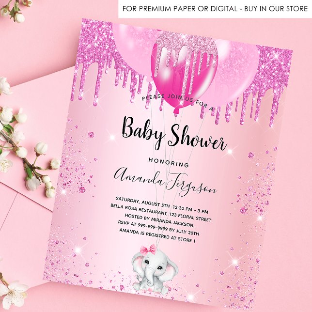 Budget Baby Shower pink girl elephant invitation (Creator Uploaded)