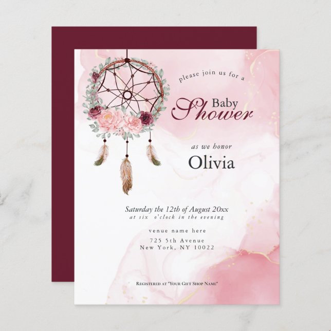 Budget Baby Shower Pink Rustic Dream Catcher (Front/Back)