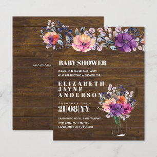 BUDGET Baby Shower Purple Orange Floral Invite